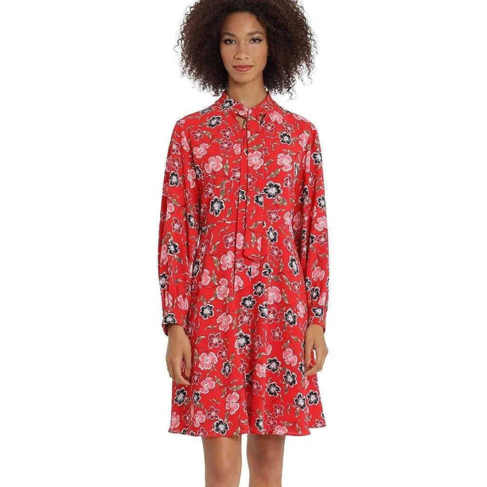 Maggy London Red Floral Fit and Flare Dress Size 0